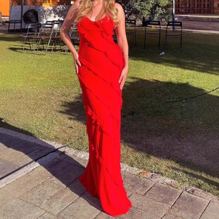 Damer Elegant Maxiklänning med raffinerade Volang detaljer Eva Jonsson-Eva Jonsson