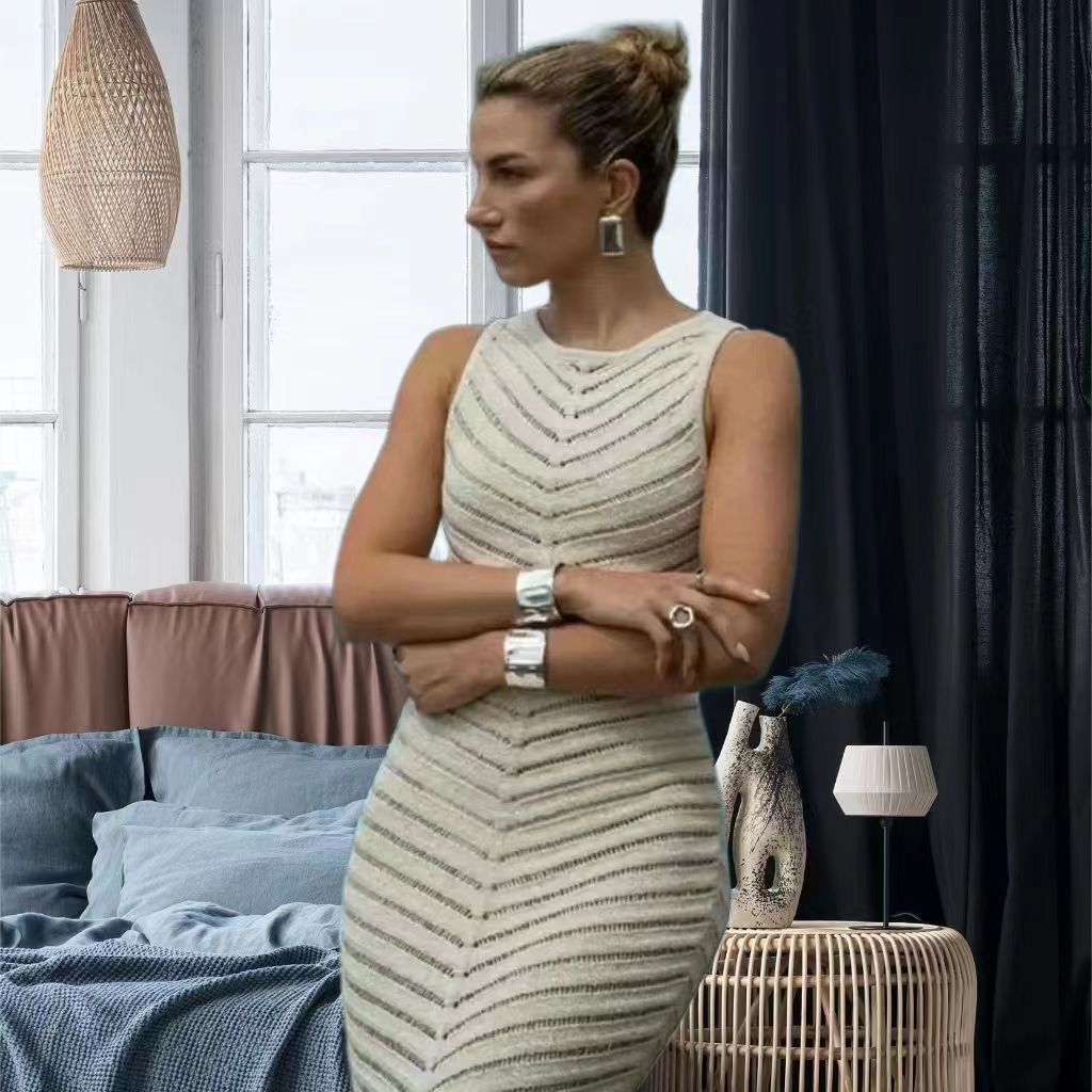 Damer Elegant Maxiklänning med raffinerat strukturmönster och hög slits Mirla-Eva Jonsson