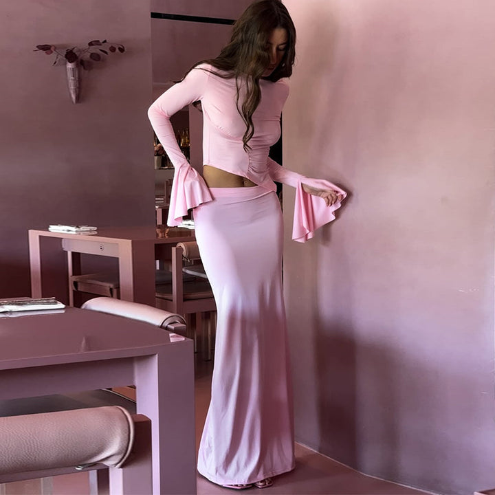 Damer Elegant Maxiklänning med smalare ärmar och draperad detalj Mirla-Eva Jonsson