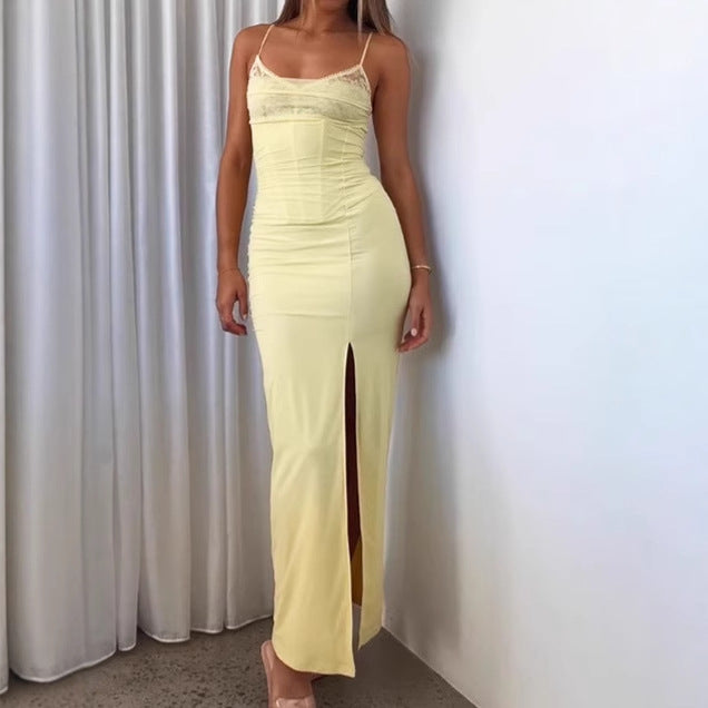Damer Elegant Maxiklänning med spetsdetaljer och svängande slits Eva Jonsson-Eva Jonsson