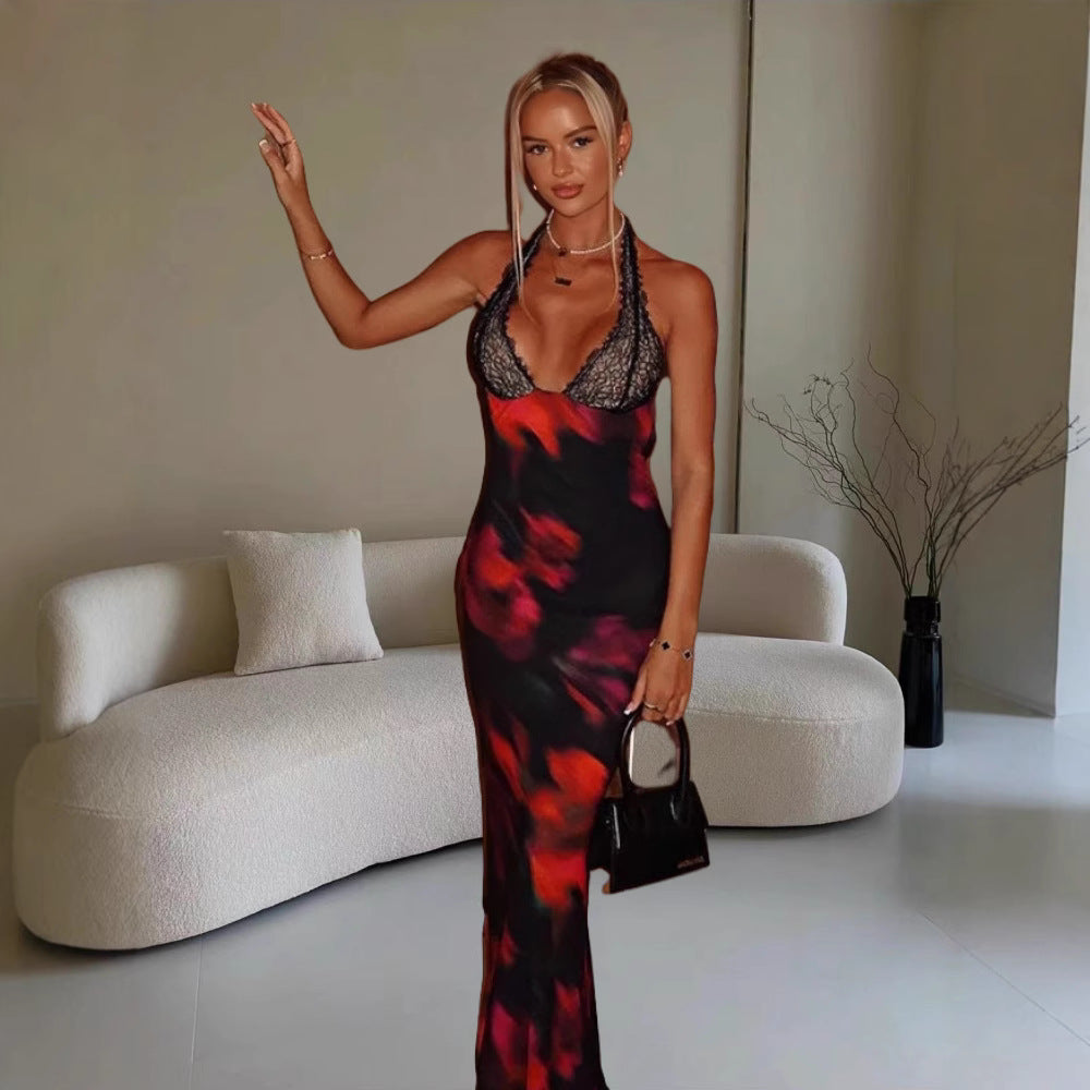 Damer Elegant Maxiklänning med spetskrage och leopardmönster Mirla-Eva Jonsson