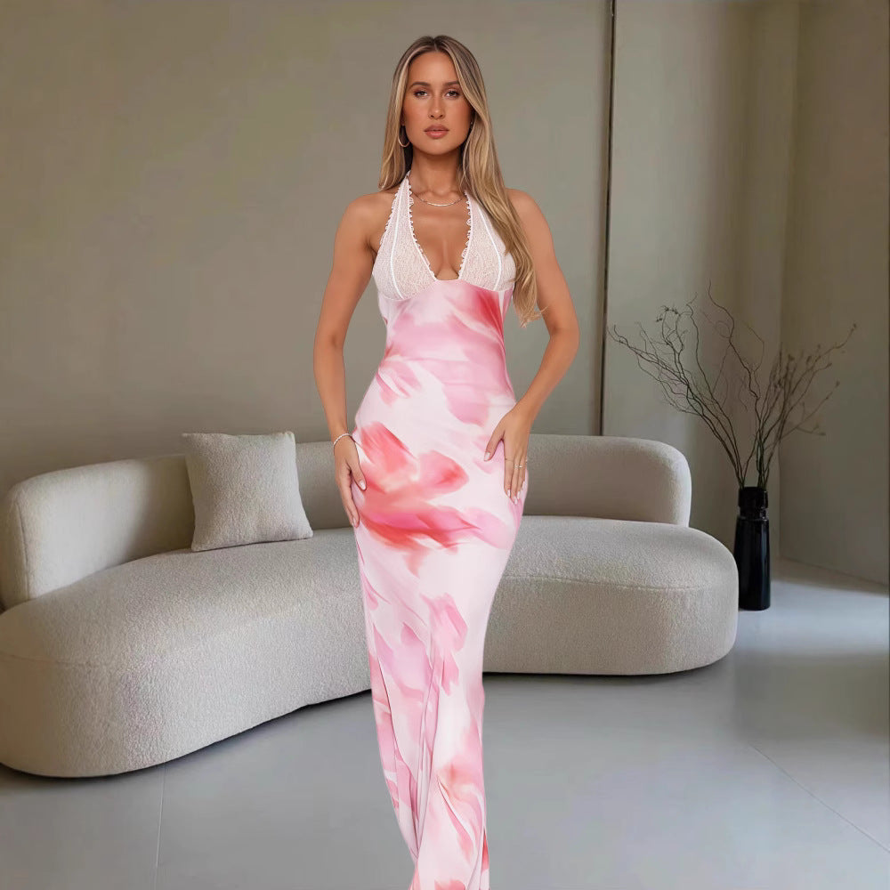 Damer Elegant Maxiklänning med spetskrage och leopardmönster Mirla-Eva Jonsson