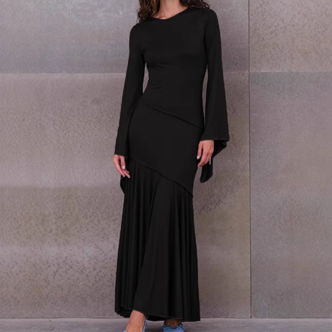 Damer Elegant Maxiklänning med svängande fåll och vida ärmar Eva Jonsson-Eva Jonsson