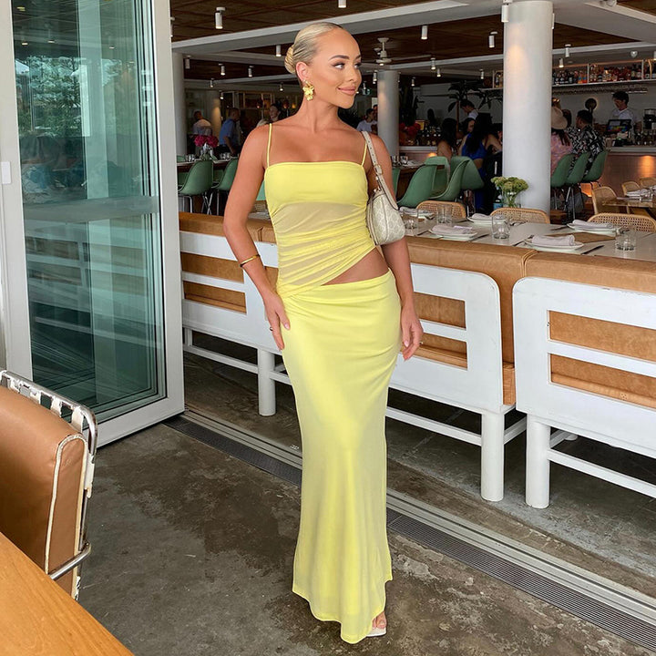 Damer Elegant Maxiklänning med transparenta inslag och smala Spaghettiband Mirla-Eva Jonsson
