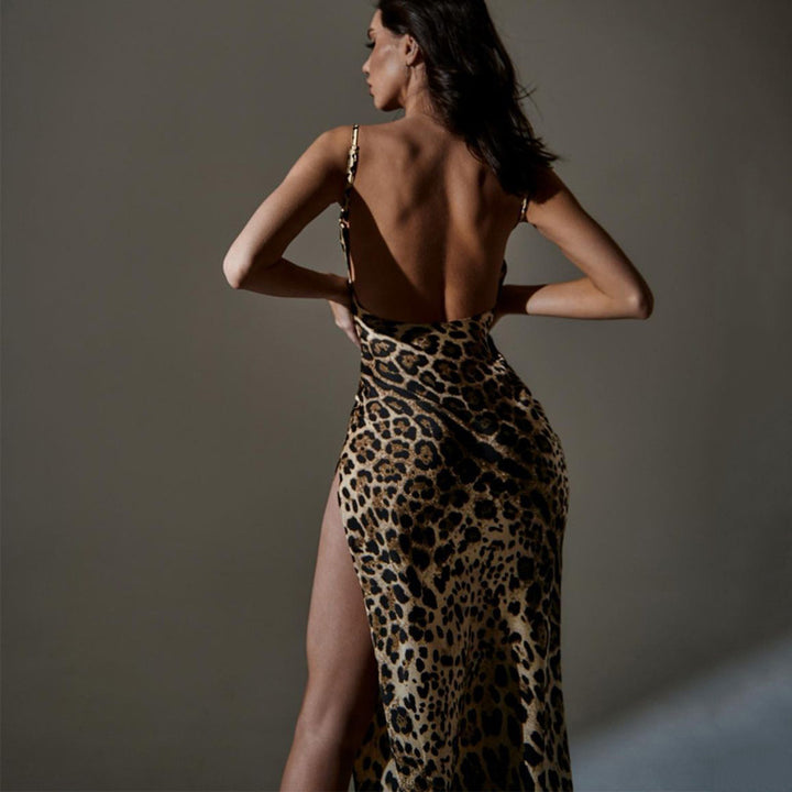 Damer Elegant Maxiklänningar med leopardmönster och sexig slits Mirla-Eva Jonsson