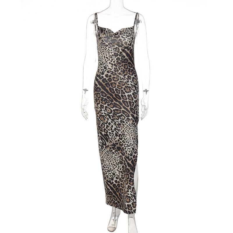 Damer Elegant Maxiklänningar med leopardmönster och sexig slits Mirla-Eva Jonsson