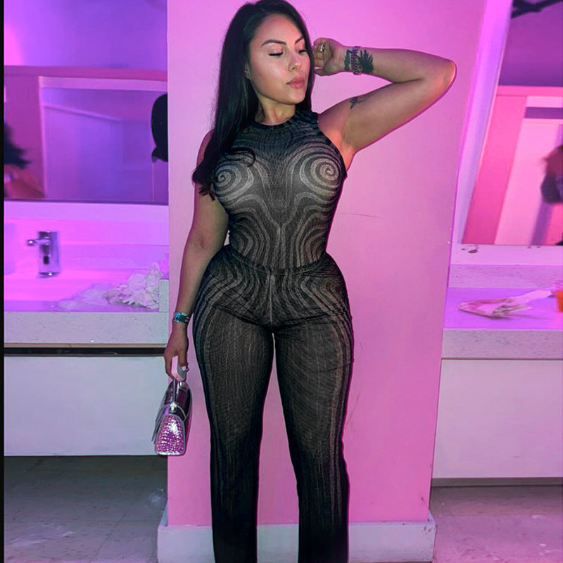 Damer Elegant Mesh Jumpsuit med Racerback och figurnära silhuett Mirla-Eva Jonsson