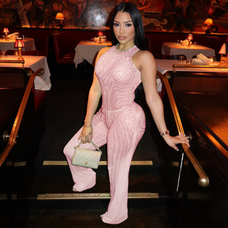Damer Elegant Mesh Jumpsuit med Racerback och figurnära silhuett Mirla-Eva Jonsson
