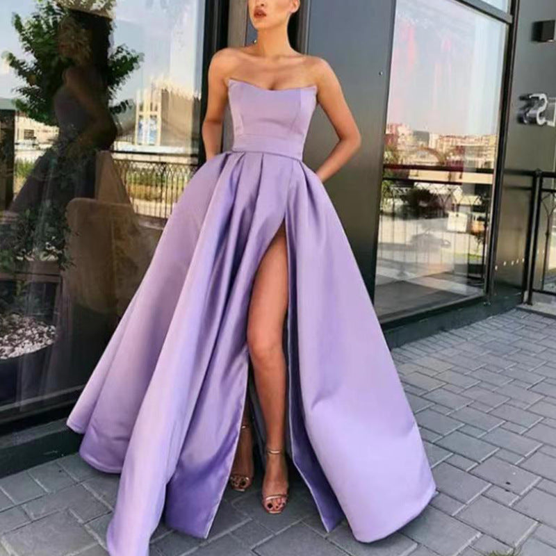 Damer Elegant Middaklänning med Djup Slits och Svävande Kjol Mirla-Eva Jonsson