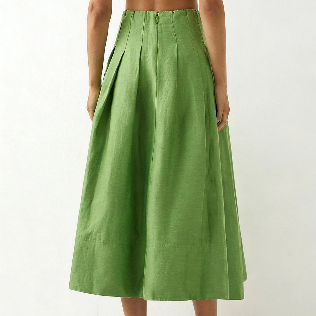 Damer Elegant Midi Kjol med Flödande Snitt och Sida Fickor-Eva Jonsson