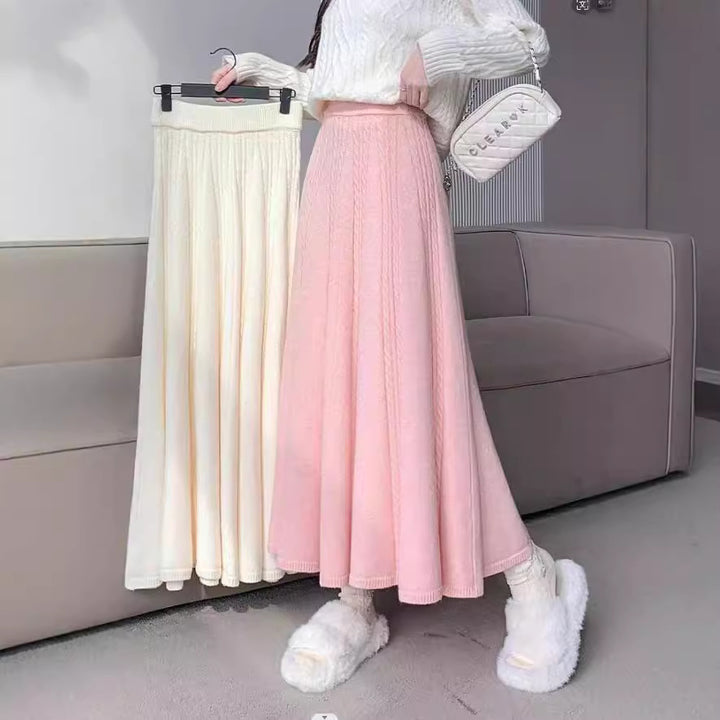 Damer Elegant Midi Kjol med Kabelstickat Mönster och Bred Snitt Mirla-Eva Jonsson