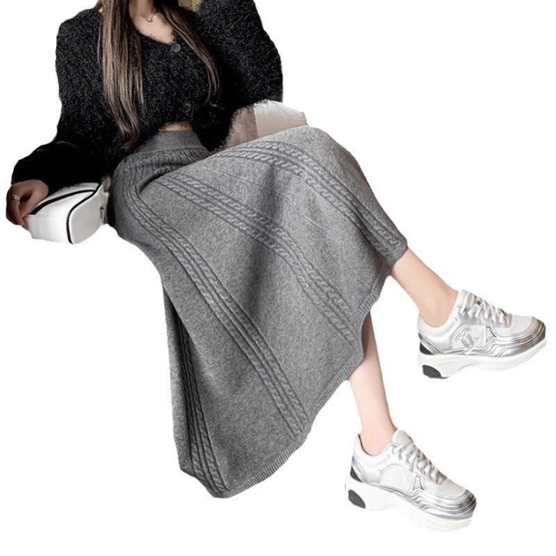 Damer Elegant Midi Kjol med Kabelstickat Mönster och Bred Snitt Mirla-Eva Jonsson