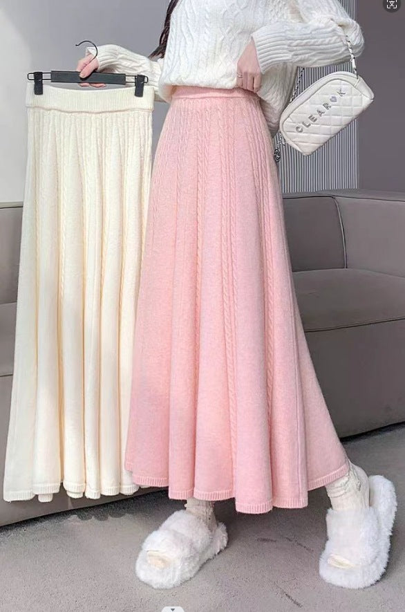 Damer Elegant Midi Kjol med Kabelstickat Mönster och Bred Snitt Mirla-Eva Jonsson