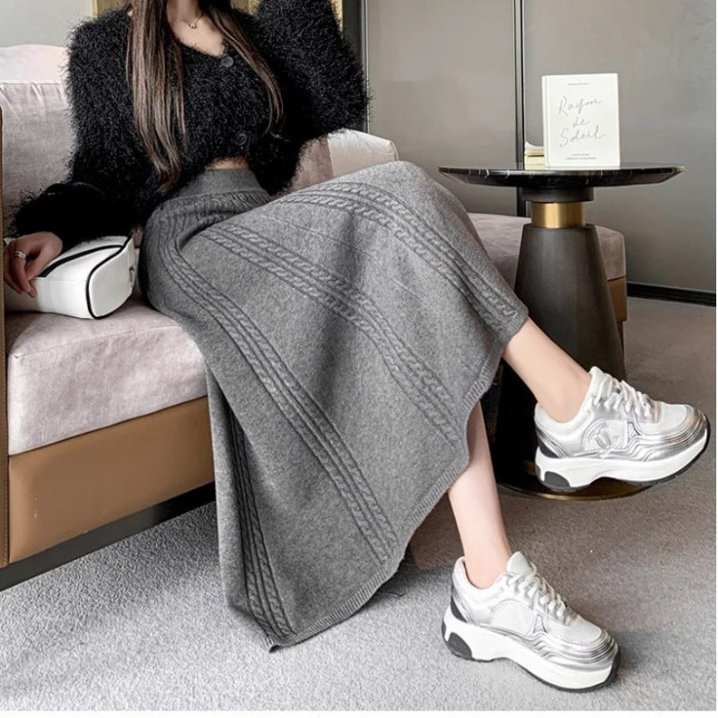 Damer Elegant Midi Kjol med Kabelstickat Mönster och Bred Snitt Mirla-Eva Jonsson