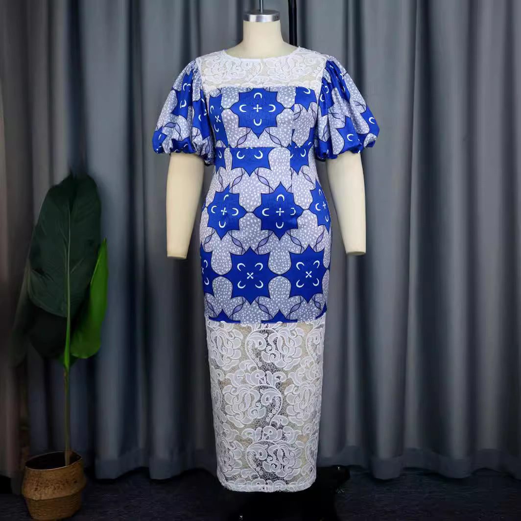Damer Elegant Midi-Långärmad Klänning med Floral Mönster och Puffärmar Mirla-Eva Jonsson