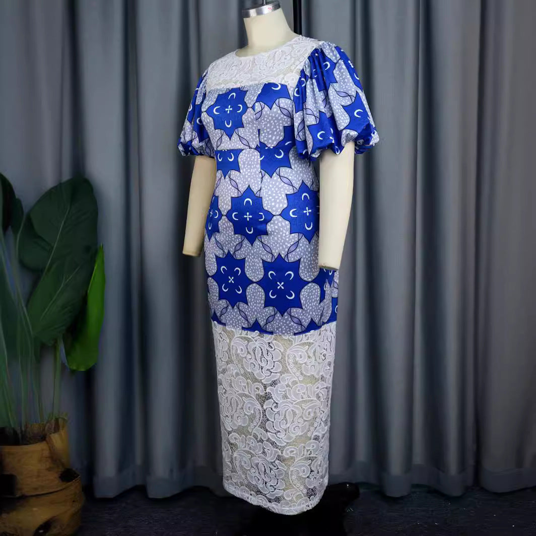 Damer Elegant Midi-Långärmad Klänning med Floral Mönster och Puffärmar Mirla-Eva Jonsson