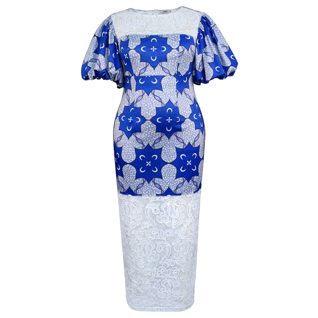 Damer Elegant Midi-Långärmad Klänning med Floral Mönster och Puffärmar Mirla-Eva Jonsson