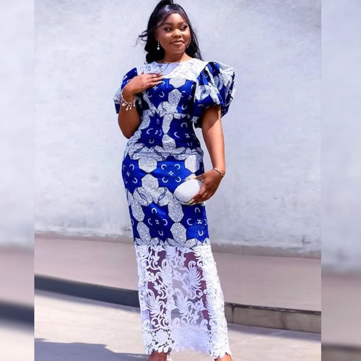 Damer Elegant Midi-Långärmad Klänning med Floral Mönster och Puffärmar Mirla-Eva Jonsson