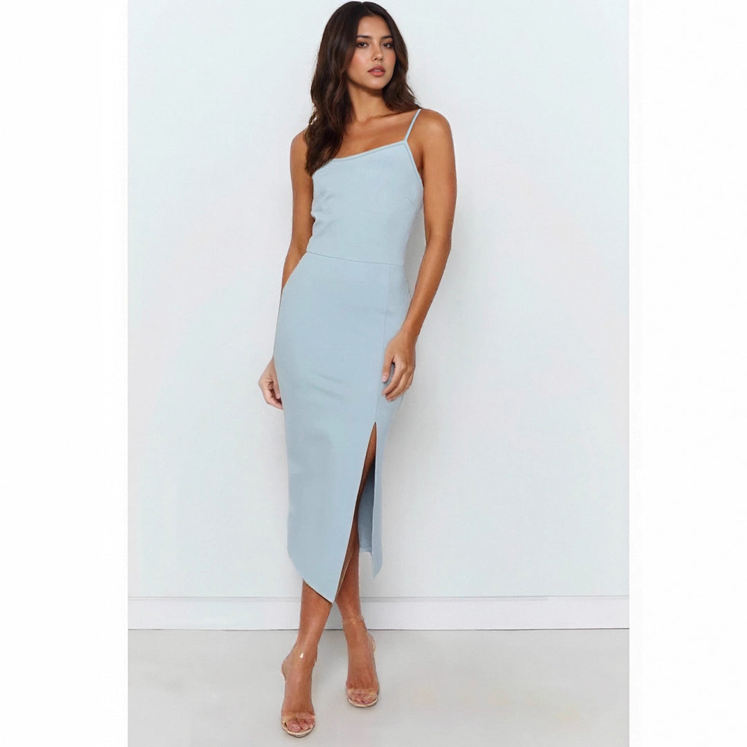 Damer Elegant Midi-klänning med asymmetrisk nederkant och slits Mirla-Eva Jonsson