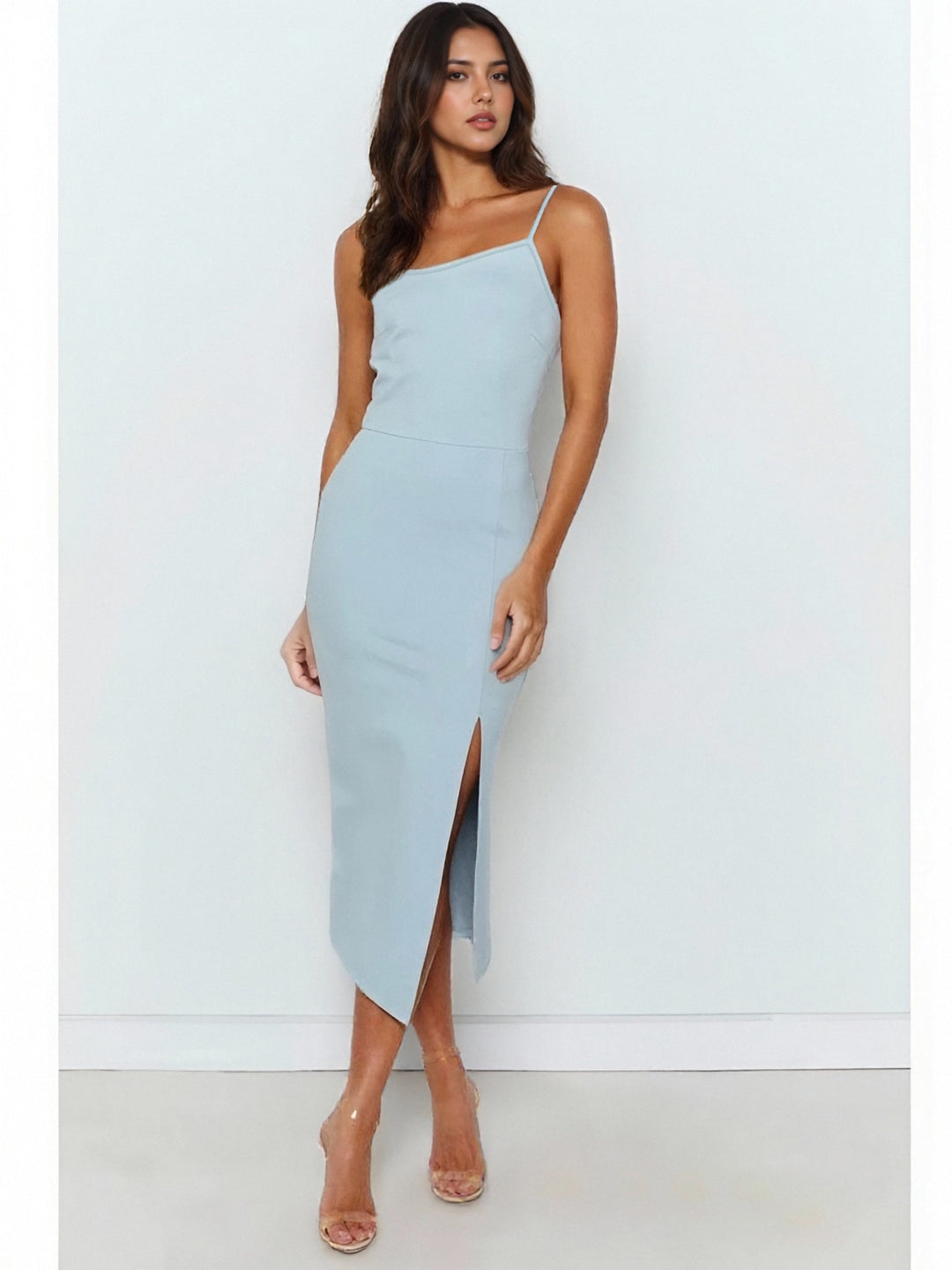 Damer Elegant Midi-klänning med asymmetrisk nederkant och slits Mirla-Eva Jonsson