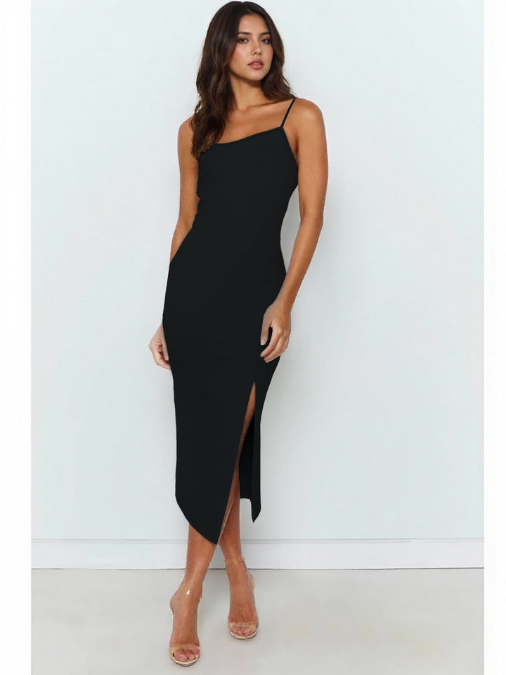 Damer Elegant Midi-klänning med asymmetrisk nederkant och slits Mirla-Eva Jonsson