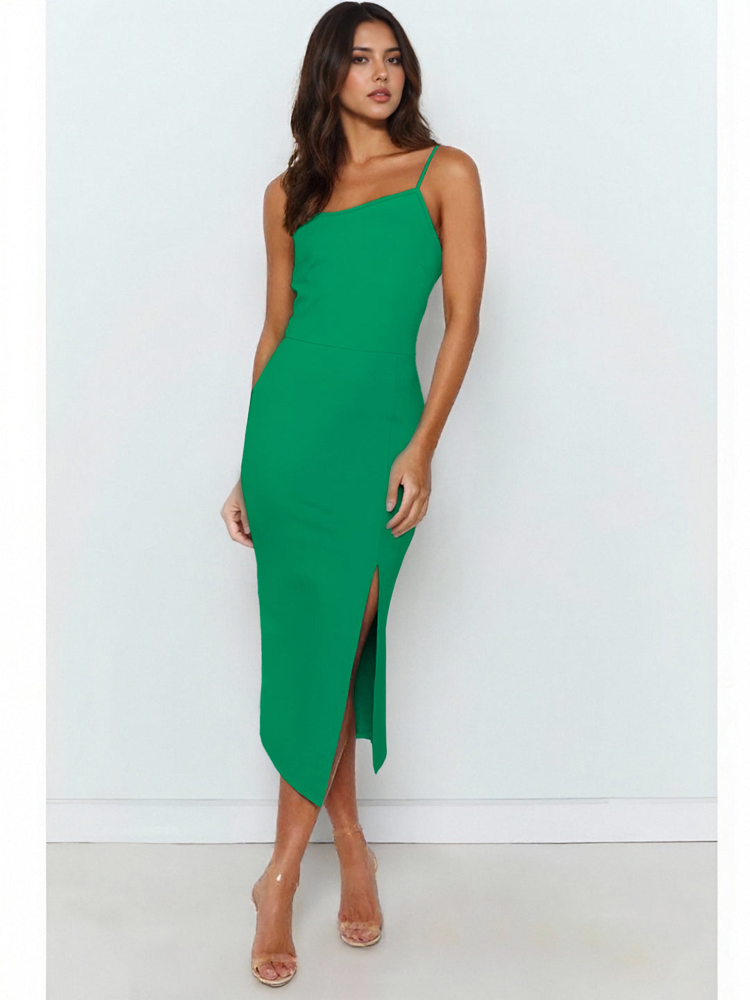 Damer Elegant Midi-klänning med asymmetrisk nederkant och slits Mirla-Eva Jonsson