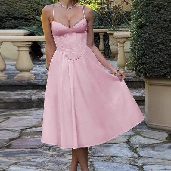 Damer Elegant Midiklänning med inbyggd bustier och voluminös kjol Eva Jonsson-Eva Jonsson