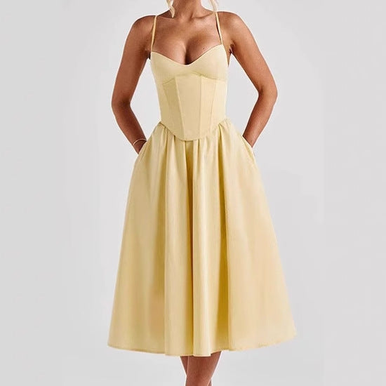 Damer Elegant Midiklänning med inbyggd bustier och voluminös kjol Eva Jonsson-Eva Jonsson