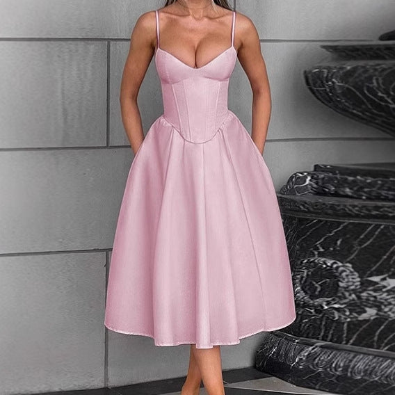 Damer Elegant Midiklänning med inbyggd bustier och voluminös kjol Eva Jonsson-Eva Jonsson