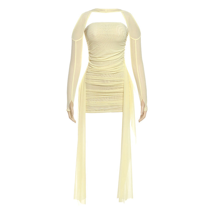Damer Elegant Miniklänning med raffinerade volanger och transparenta ärmar Mirla-Eva Jonsson