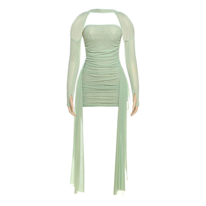 Damer Elegant Miniklänning med raffinerade volanger och transparenta ärmar Mirla-Eva Jonsson