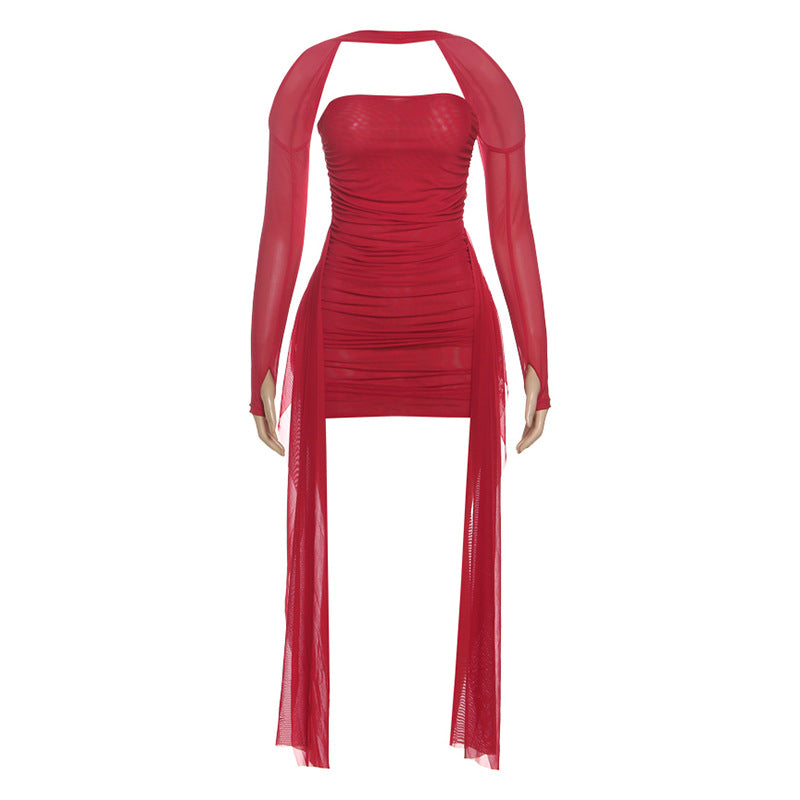 Damer Elegant Miniklänning med raffinerade volanger och transparenta ärmar Mirla-Eva Jonsson