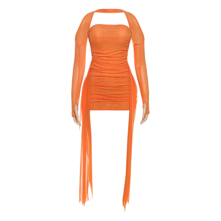 Damer Elegant Miniklänning med raffinerade volanger och transparenta ärmar Mirla-Eva Jonsson