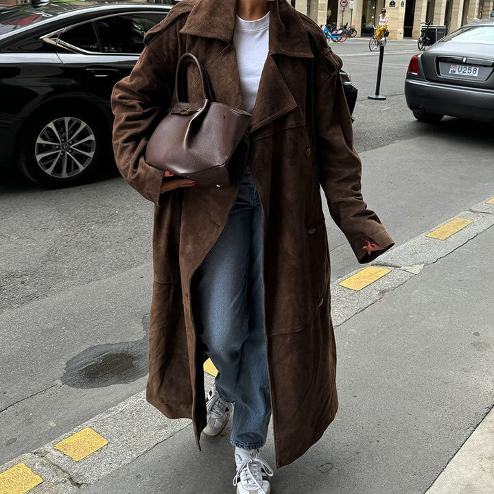 Damer Elegant Mockaskinn Trenchcoat med praktiska fickor och modern snitt Mirla-Eva Jonsson
