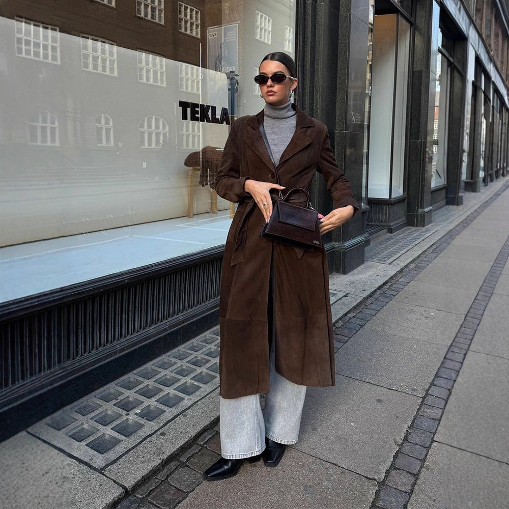 Damer Elegant Mockaskinnskappa med Midjebälte Mirla-Eva Jonsson