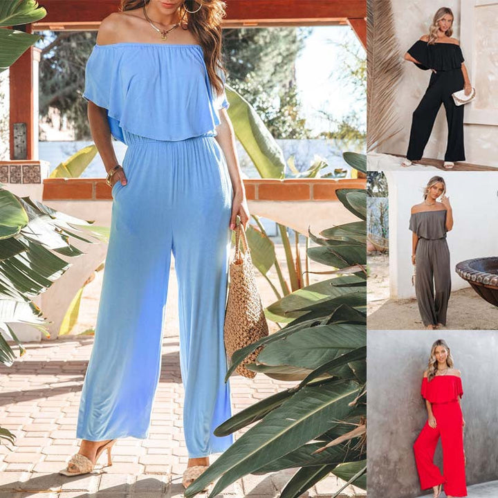 Damer Elegant Off-Shoulder Jumpsuit med Vid Ben och Flödande Topp Mirla-Eva Jonsson