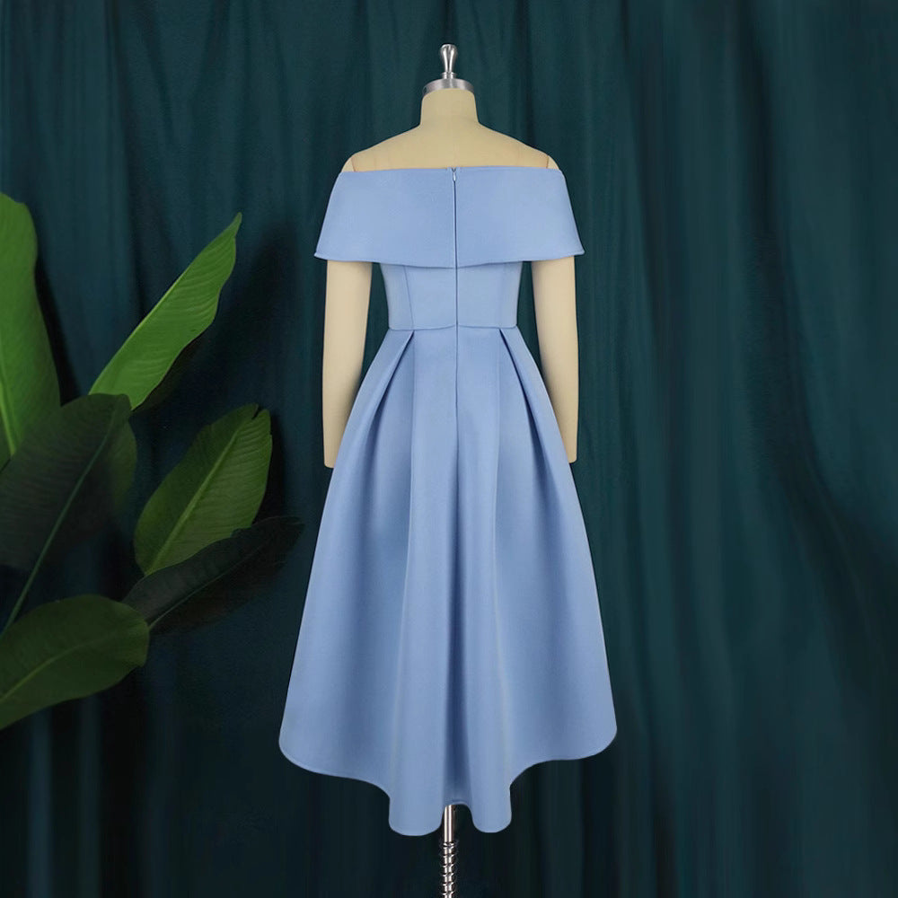 Damer Elegant Off-Shoulder Klänning med asymmetrisk fåll Mirla-Eva Jonsson