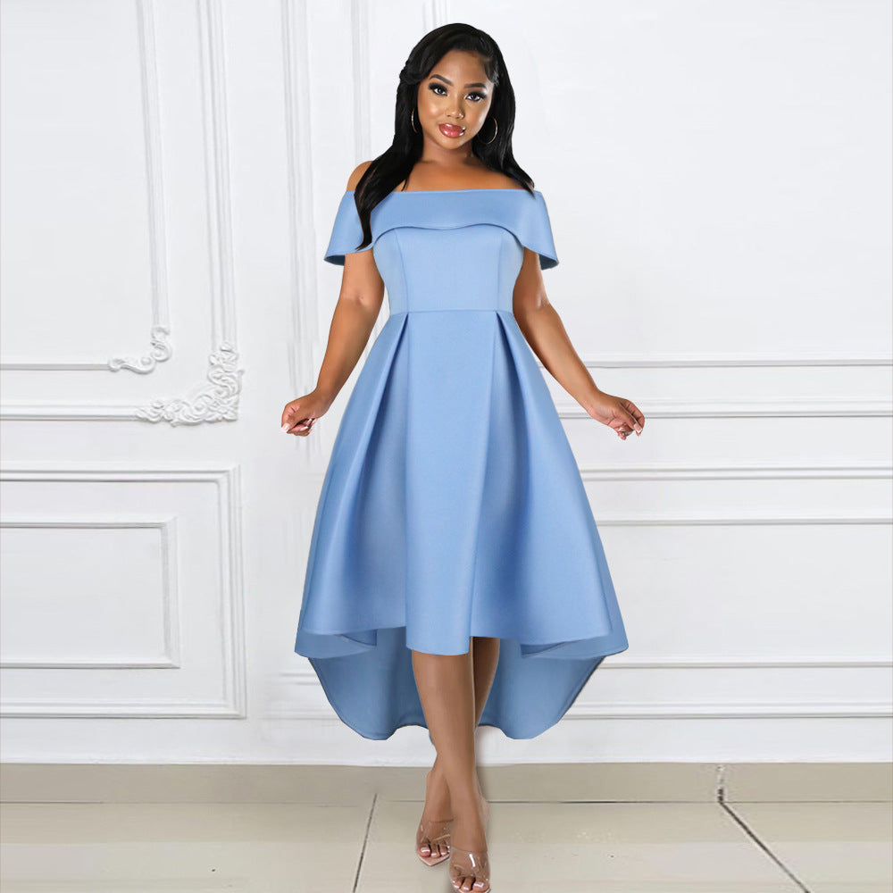 Damer Elegant Off-Shoulder Klänning med asymmetrisk fåll Mirla-Eva Jonsson
