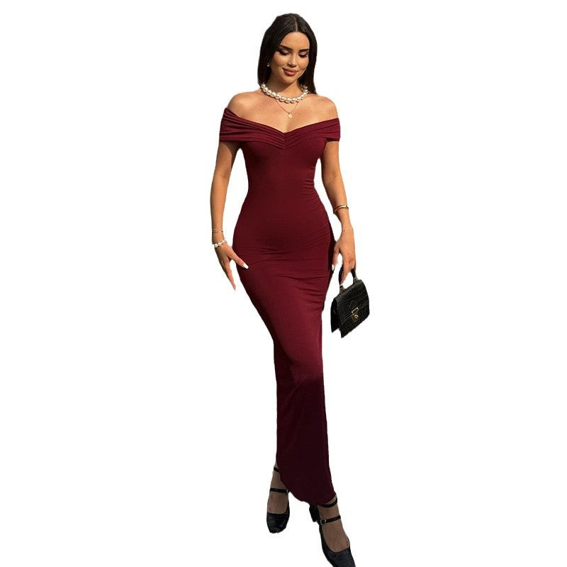 Damer Elegant Off-Shoulder Maxiklänning med Figurformerande Skärning Mirla-Eva Jonsson