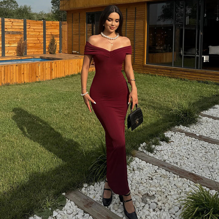 Damer Elegant Off-Shoulder Maxiklänning med Figurformerande Skärning Mirla-Eva Jonsson