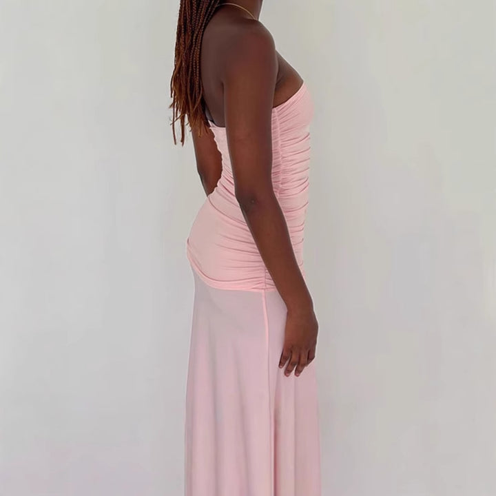 Damer Elegant Off-Shoulder Maxiklänning med Höga Slitsar och Rynkor Mirla-Eva Jonsson