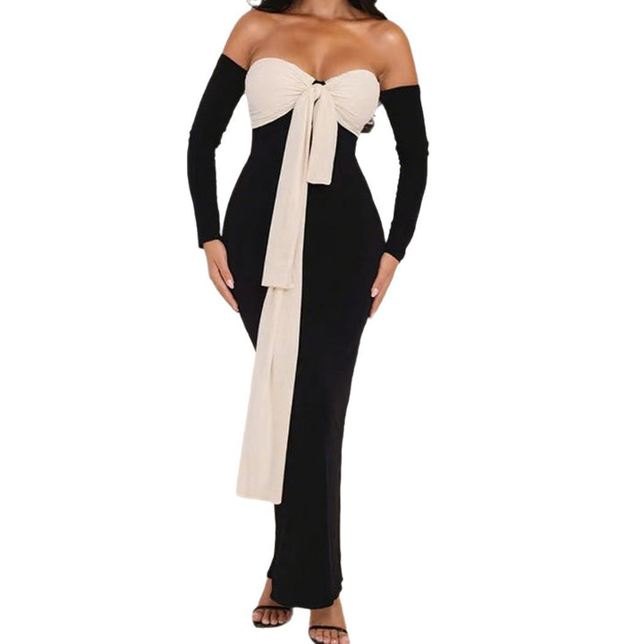 Damer Elegant Off-Shoulder Maxiklänning med dekorativ knut och långa ärmar Mirla-Eva Jonsson