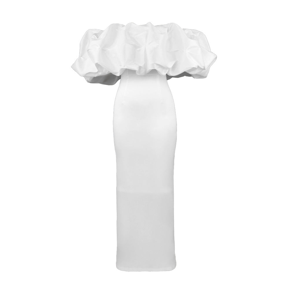 Damer Elegant Off-Shoulder Maxiklänning med voluminösa volangkanter Mirla-Eva Jonsson