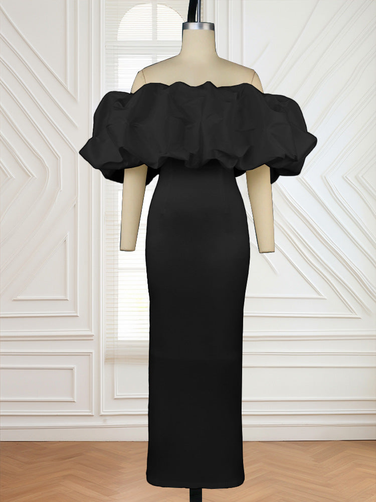 Damer Elegant Off-Shoulder Maxiklänning med voluminösa volangkanter Mirla-Eva Jonsson
