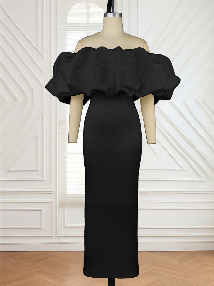 Damer Elegant Off-Shoulder Maxiklänning med voluminösa volangkanter Mirla-Eva Jonsson