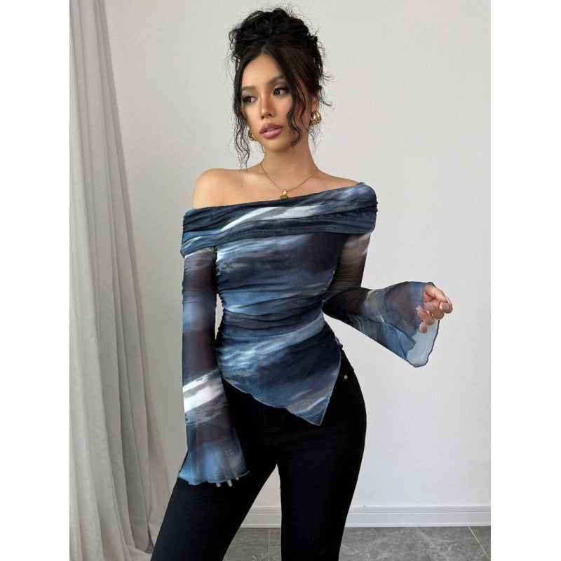 Damer Elegant Off-Shoulder Top med flödande tyg och raffinerade draperingar Mirla-Eva Jonsson