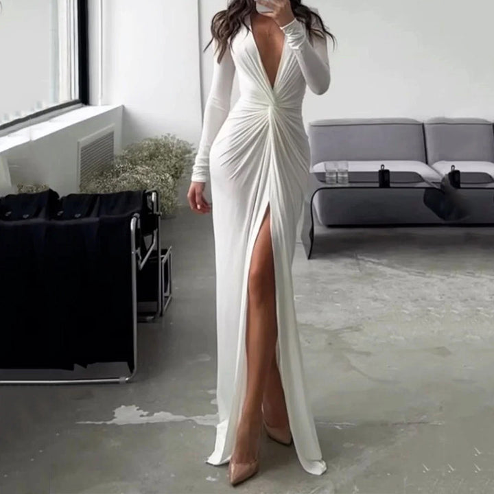 Damer Elegant Omslagklänning med djup V-ringning och sidoslits Eva Jonsson-Eva Jonsson