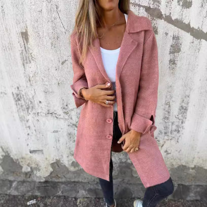 Damer Elegant Oversize-Ullkappa med Genomgående Knappslå och Praktiska Fickor Mirla-Eva Jonsson
