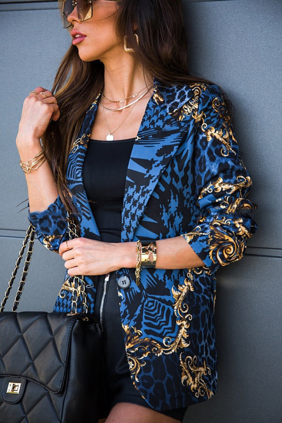 Damer Elegant Oversized Blazer med glamoröst tryck Mirla-Eva Jonsson