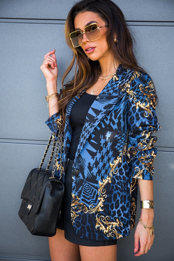 Damer Elegant Oversized Blazer med glamoröst tryck Mirla-Eva Jonsson